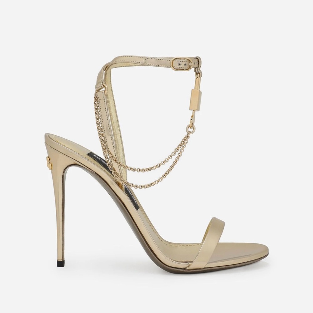 Dolce & Gabbana foil gold lock & key high heel sandal